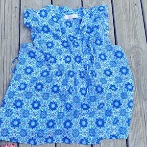 Loft blue and white Ruffle sleeve tank top